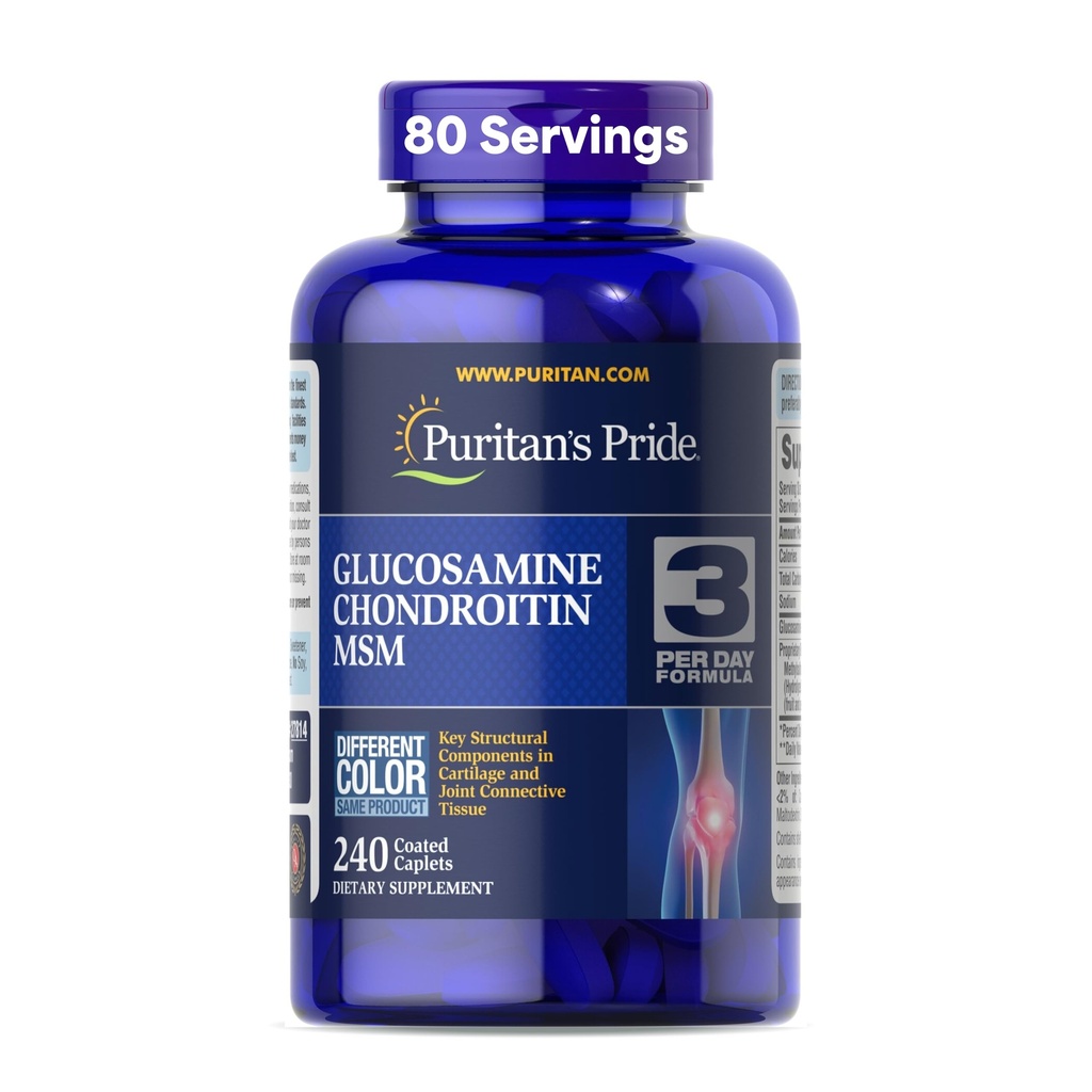 Puritan's Pride Glucosamine Chondroïtine MSM complément alimentaire pour la santé articulaire, 240 comprimés enduits (emballage peut varier)