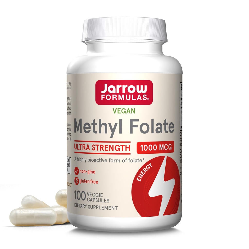 Formules de Jarrow Bouchons de veggie en folate de méthyle - 1000 Mcg - 100 Compte - Supplément de folate de méthyle – Pour fournir du folate - Supplément 5-MTHF - Non-OGM - Sans gluten