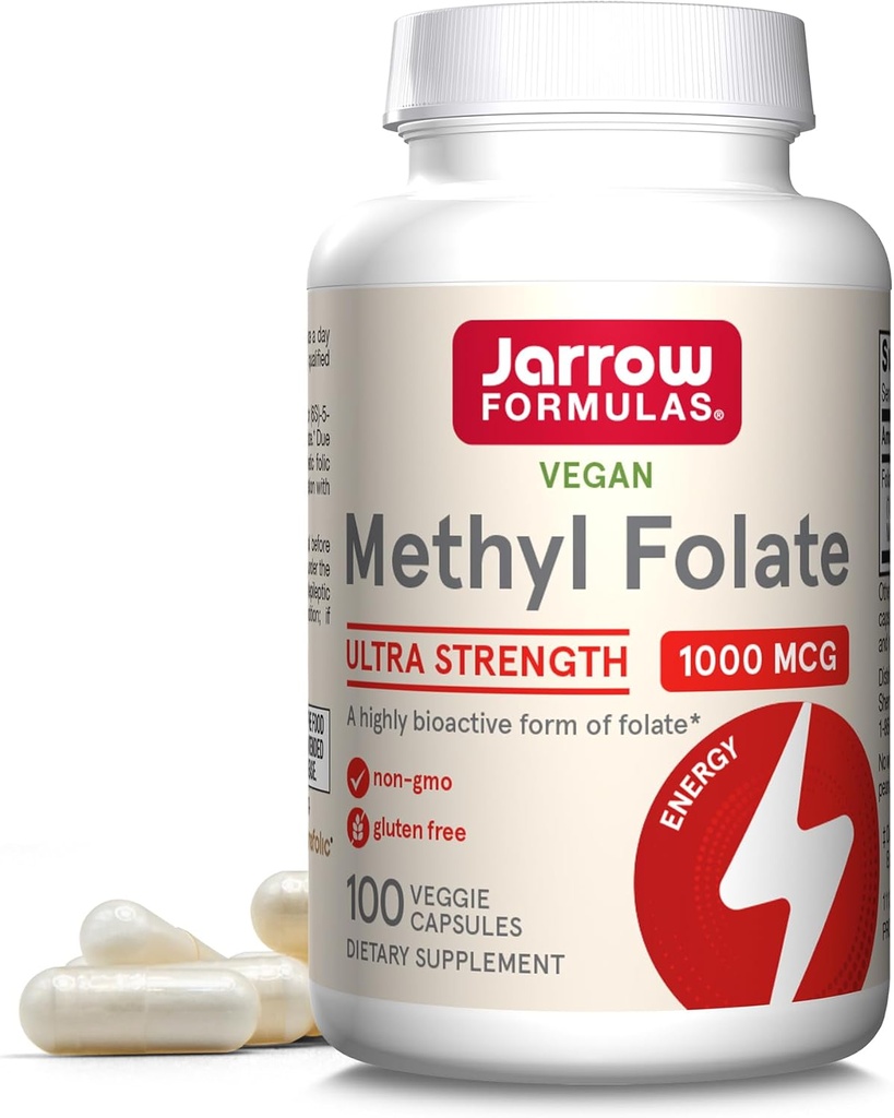 Jarrow Formulas Methyl Folate 1000 mcg - 100 Veggie Caps - Highly Biologically Active Form of Folate - 4th Generation Folic Acid Technology - 100 Servings
