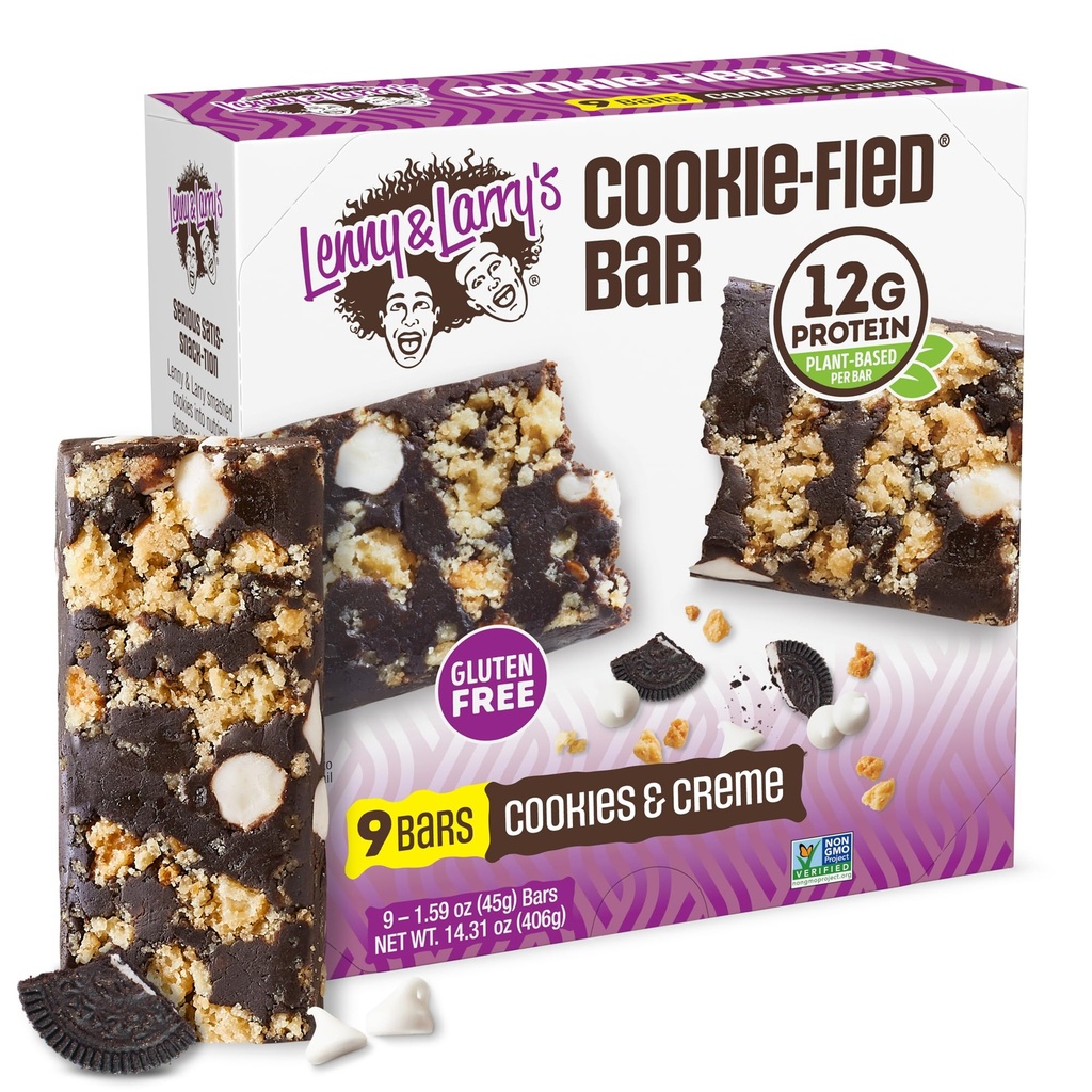 Lenny & Larry's Cookie-fied Protein Bar – Cookies & Creme Vegan Protein Bars 9x45g – Snacks sains avec 12g de protéines végétales et 5g de fibre – Barre de puissance sans gluten, Kéto Friendly, non-OGM & Vegan