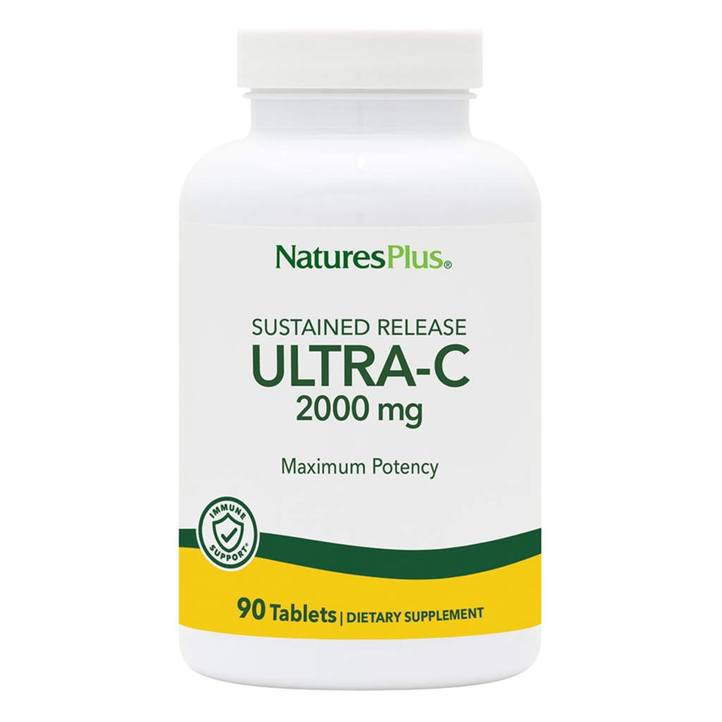 NaturesPlus Ultra-C 2000 mg - 90 comprimés, boîte de 2 - Vitamine C avec HIPS de Rose - Immune et antioxydant - Végétarien, sans gluten - 180 portions