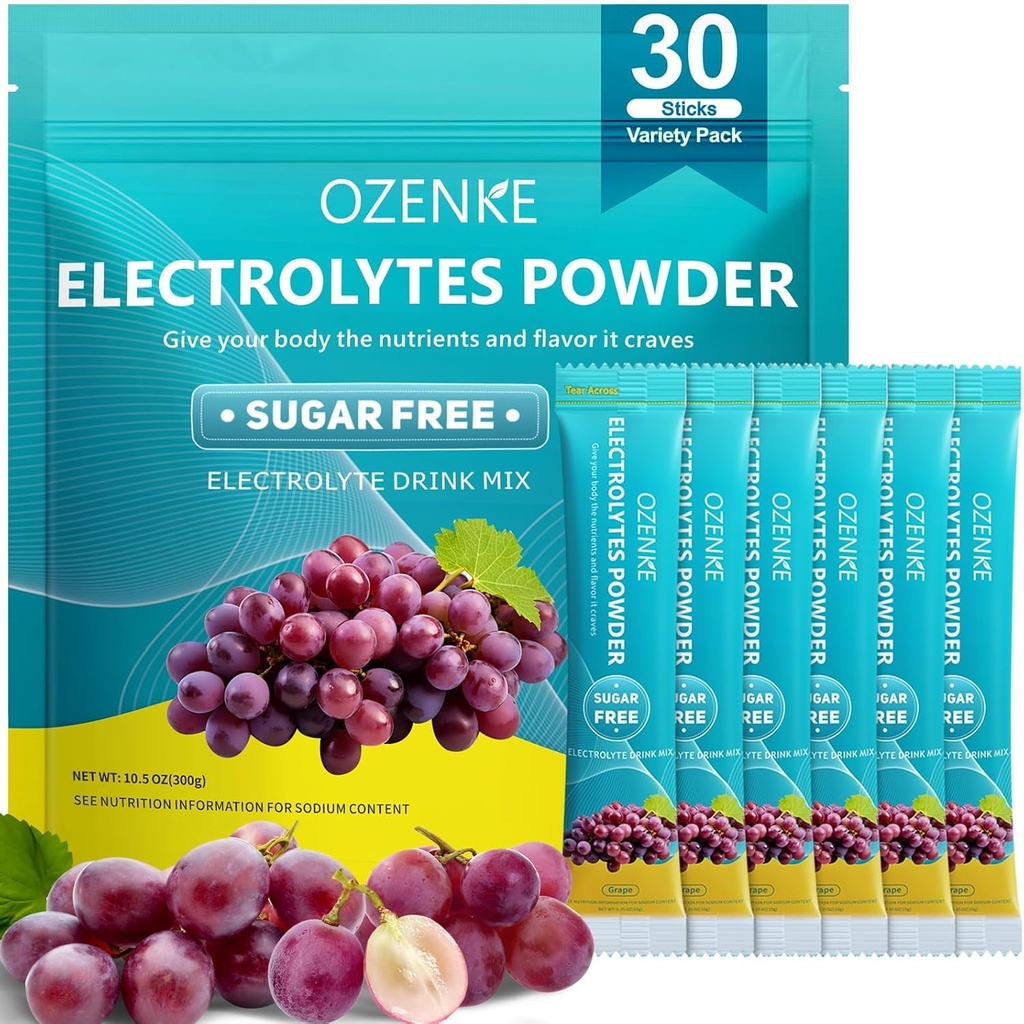 Packs d'hydratation Sans sucre, Mélange de boissons électrolytiques Packs d'hydratation portables pour une hydratation rapide, Saveur de raisin, 30 bâtons