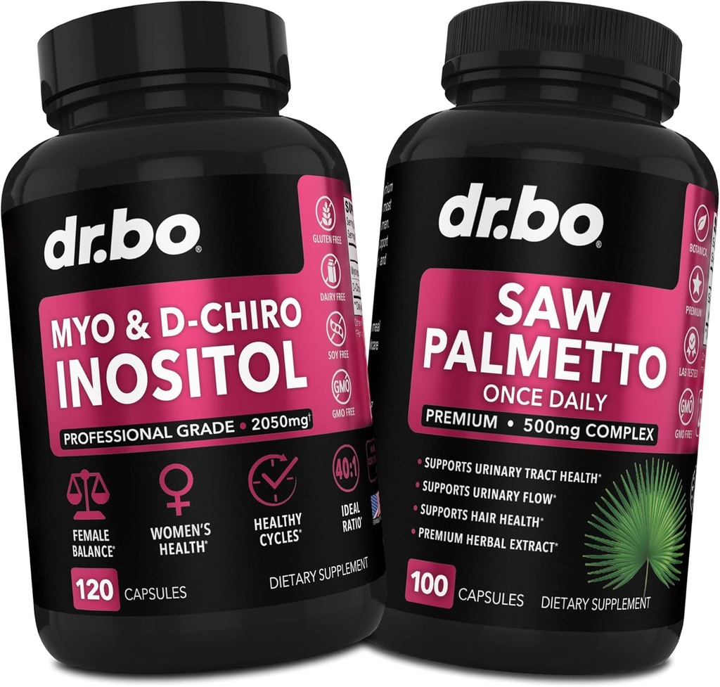 Myo-Inositol & D-Chiro Inositol Saw Palmetto - 40:1 Ratio Hormone Balance for Women - Saw Palmetto for Women Hair Loss - Supplements to Support Menstrual Cycle & Support Female Health