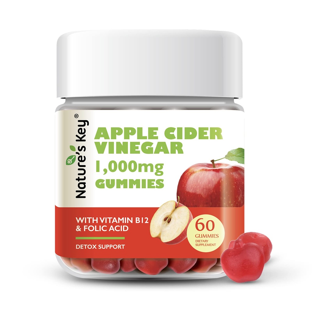 Gommies de vinaigre de cidre de pomme clés de la nature -1000mg 60 Compte, pour la perte de poids, la digestion, la désintoxication naturelle et le nettoyage