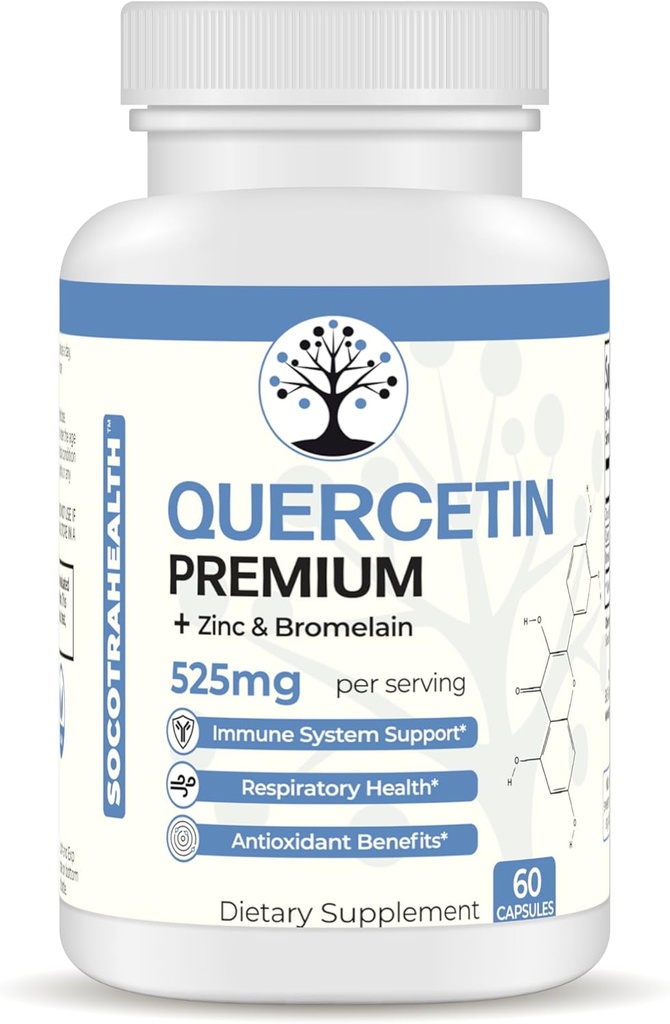 Quercetin Premium avec Zinc et Bromelain - Système immunitaire et soins respiratoires - Antioxydants - Non-OGM, sans gluten - 60 gélules de végétalien