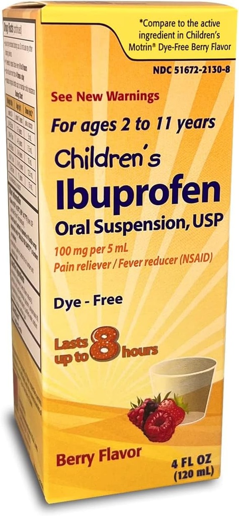Taro Ibuprofène pour enfants Suspension buvable 100 mg par 5 mL, 4 Fl Oz, analgésique et réducteur de fièvre pour les 2-11 ans, sans colorant, goût de baie