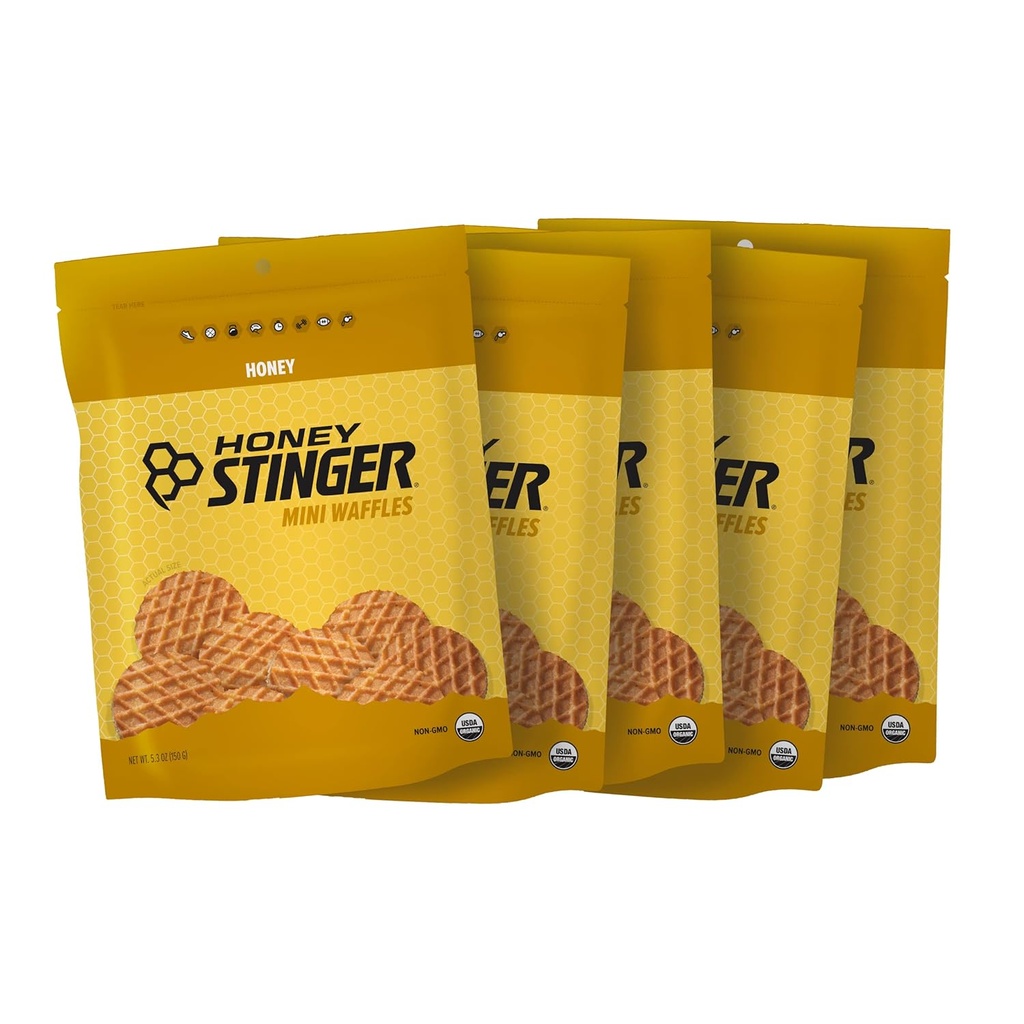 Miel Stinger Bio Mini Gaufrettes au miel, Energy Stroopwafel pour l'exercice, l'endurance et la performance, la nutrition sportive pour la maison et le gymnase, avant et après l'entraînement, 5 sacs, 26.5 Ounce
