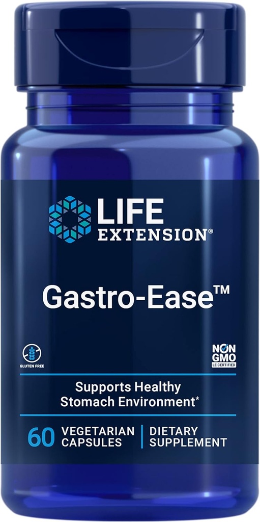 Life Extension Gastro-EaseTM, zinc L-carnosine, PylopassTM Lactobacillus reuteri probiotiques, Supplément de digestion, Gut Health, Confort de l'estomac, Sans gluten, Non-OGM, Végétarien, 60 Capsules