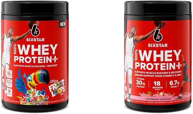 Six Star Whey Protéine Poudre Loops Flavor & Strawberry Smoothie (Muscle Building & Recovery Plus Immune Support) 30g Protéines Hommes & Femmes