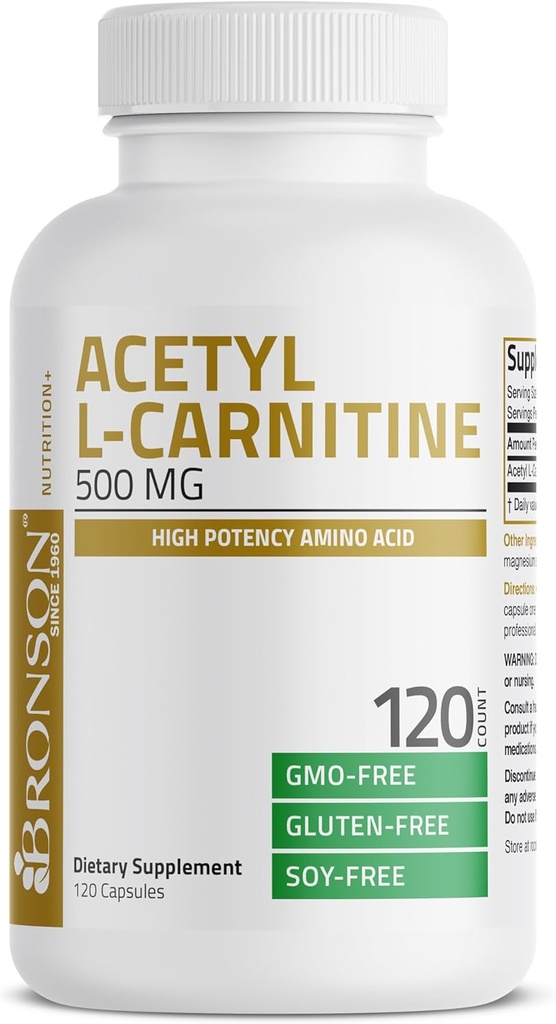 Bronson Acétyl L-Carnitine 500 MG Acid Amino de haute puissance Non-OGM, 120 Capsules