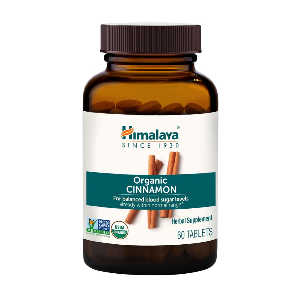 Cinnamon biologique de l'Himalaya, 30 jours d'approvisionnement - Soutien au métabolisme du glucose à base de plantes - USDA Organique, non-OGM, végétalien, sans gluten, 1100 mg, 60 comprimés