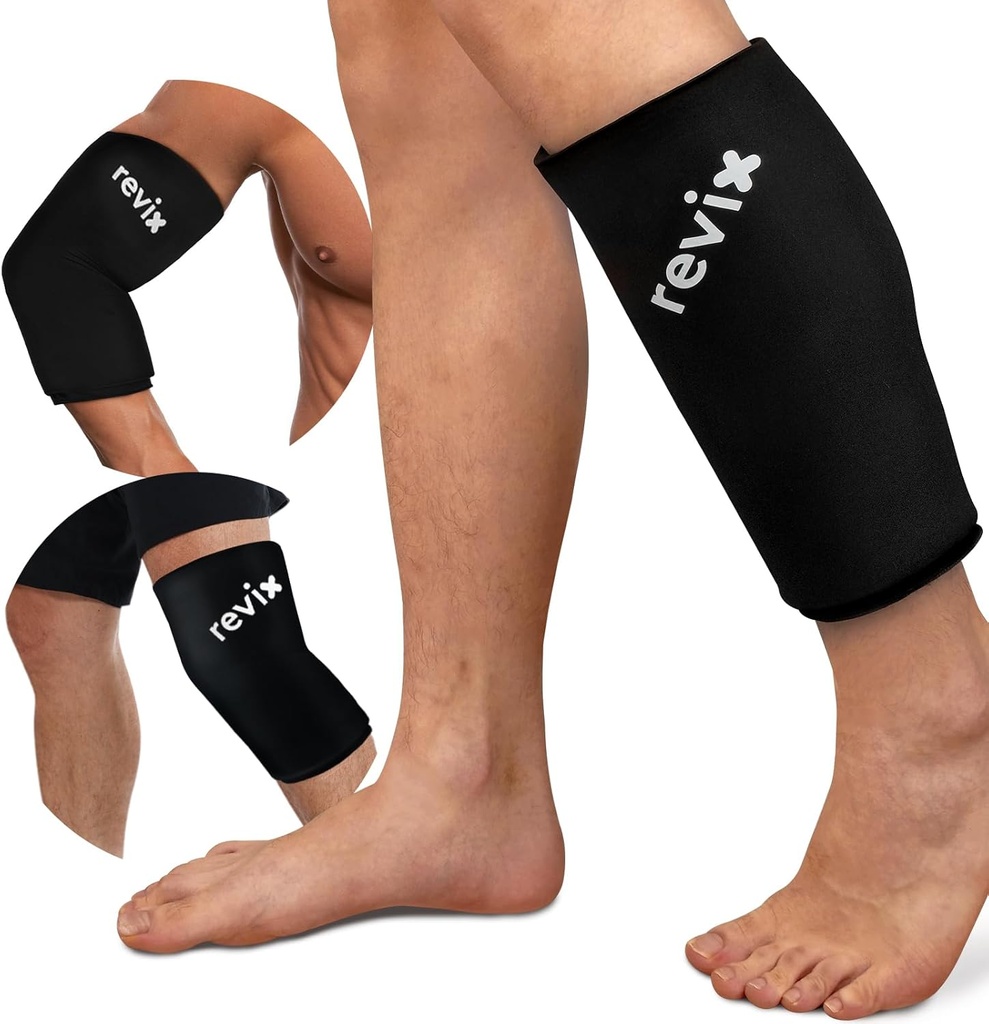REVIX XL Shin Splints Ice Sleeve, Calf Ice Packs pour blessures réutilisables, genou, bras et elbow, jambe inférieure Compression Sleeve Cold Pack soulage les dommages osseuses et la récupération de la course, couverture à 360°