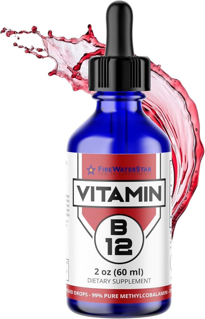 FWS Liquide B12 gouttes Vitamine B12 Supplément 5000 mcg Sublingual Méthylcobalamine Organique Non-OGM Vegan Haute Absorption Méthyl B12 Dosage réglable Soutiens Production d'énergie accrue