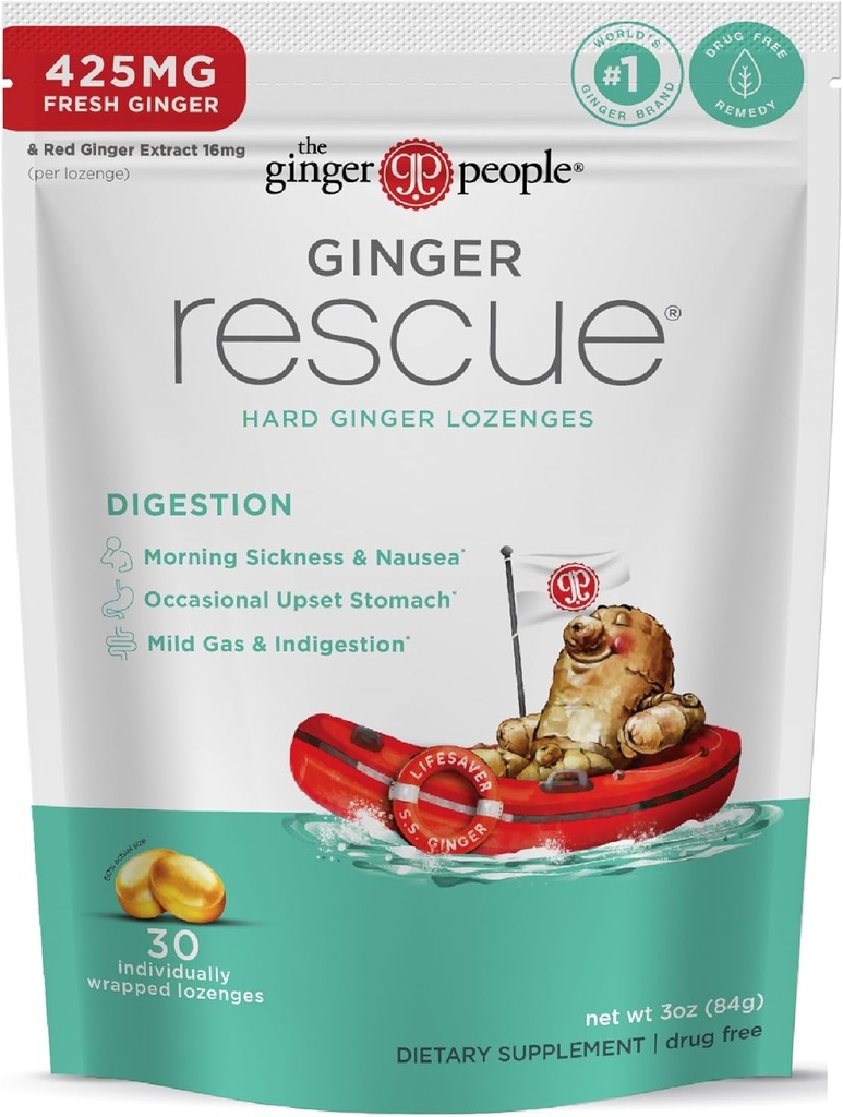 Les Ginger Gens Ginger Sauvetage Bien-être Digestionnel Lozenges (Hard) - 425mg -Maladie du matin, Nausées, Estomac relevé, Gaz doux et indigestion, 30 Nombre (paquet de 1)