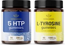 HERBAMAMA L-Tyrosine et kit de soutien du cerveau - Ensemble de 200 mg 5-HTP et 1000 mg L-Tyrosine Gummies - Vegan, non-OGM, sans gélatine - 2 paquets