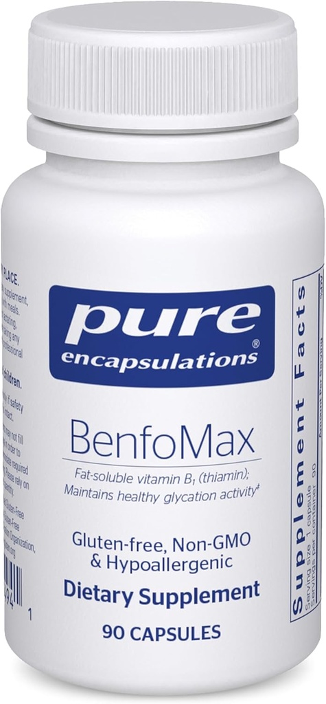 Encapsulations pures BenfoMax 90's - 200 mg Benfotiamine - Supplément de vitamine B1 Thiamine - Soutient la santé cardiaque et métabolique - Vegan & Non-OGM - 90 Capsules