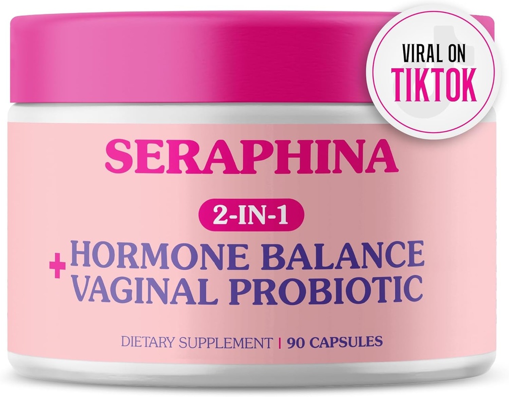 Probiotiques vaginaux séraphines 2-en-1 pour les femmes + équilibre hormonal - 90 capsules Soins complets pour les femmes, SPM et santé urinaire, mélange prébiotique, 10 milliards UFC, 6 souches (90 Nombre (paquet de 1))