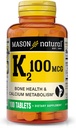 MASON NATURAL Vitamine K2 100 mcg avec du calcium, soutient la santé osseuse, cardiaque et musculaire, 100 comprimés