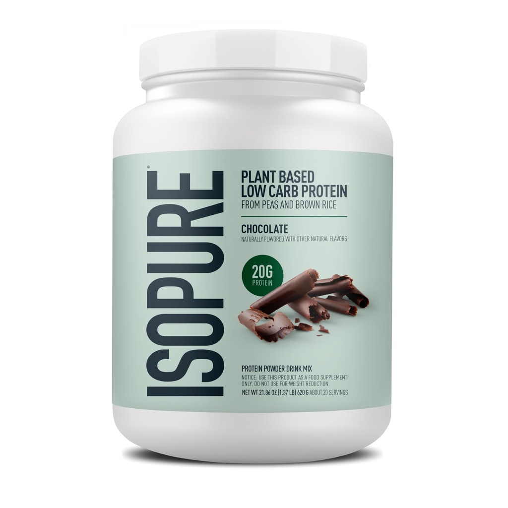 Poudre de protéines à base de plantes, sans lactose, sans gluten, avec fer, chocolat, 20g de protéines végétales par portion, 1,37 Lb, 20 portions