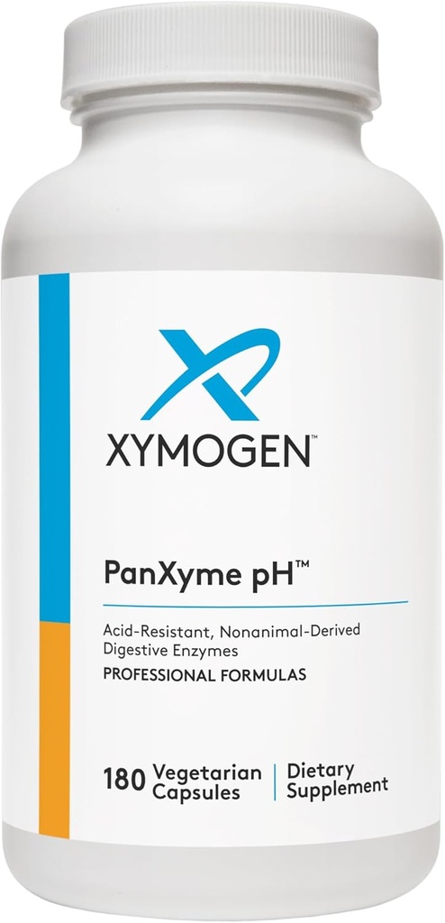 XYMOGEN PanXyme pH - Enzymes digestives pour la santé de Gut - Supplément enzymatique Amylase, Lipase et Protease - Suppléments santé de Gut pour le soutien de la digestion - Sans gluten + Vegan (180 capsules)