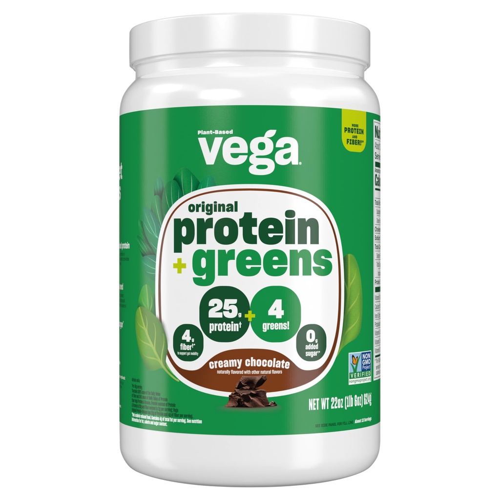 Vega Protéines et Verts Poudre de protéines, Chocolat - 20g Protéines végétales plus légumes, végétalien, non OGM, protéines de pois pour les femmes et les hommes, 1,3 lb