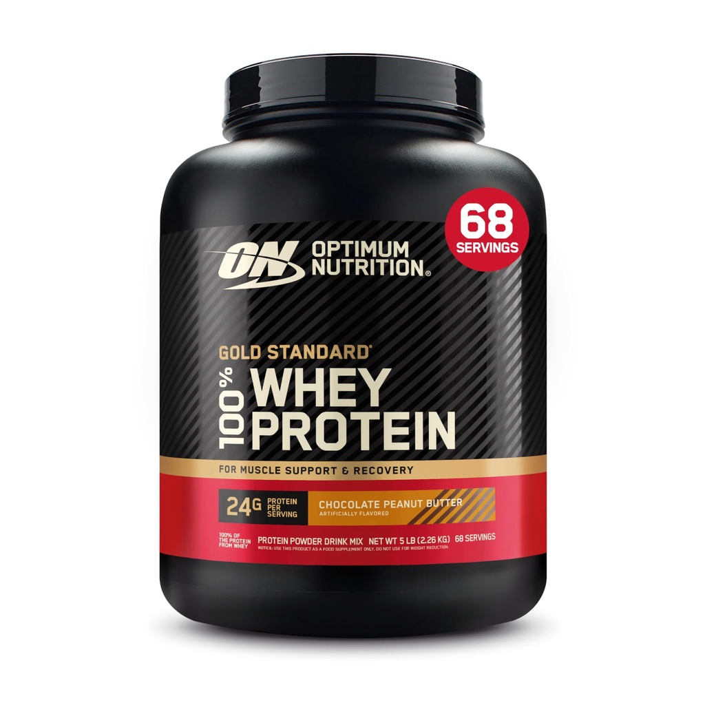 Optimum Nutrition Or Standard 100% poudre de protéines de lactosérum, beurre d'arachide au chocolat, 5 livres (paquetage mai Vary)