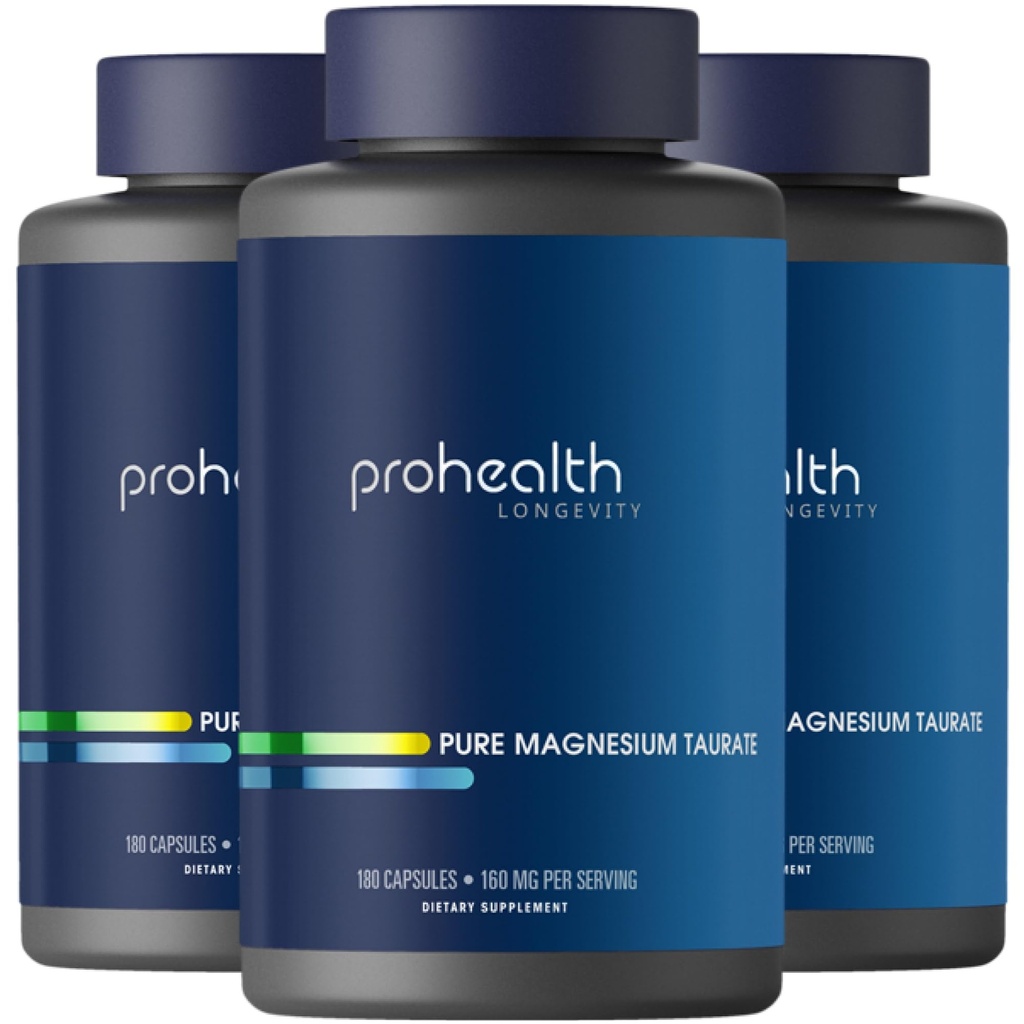 ProHealth Taurate de magnésium pur, 160mg par portion.com Supplément optimal de biodisponibilité pour le vieillissement en santé.com soutient la santé cérébrale, cardiaque et musculaire.