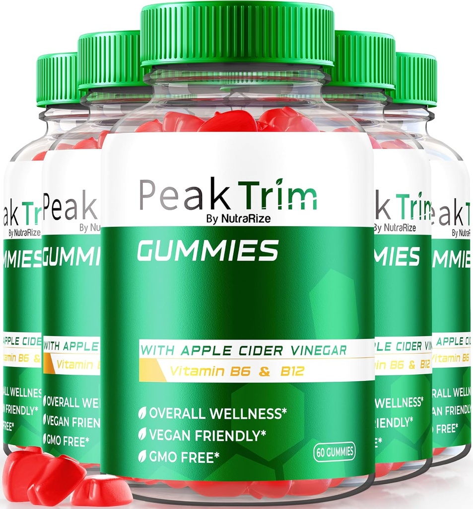 (5 Pack) Gommies PeakTrim Keto, Gommies officiel PeakTrim Keto ACV, Tous naturels Gommy Keto, vinaigre de cidre de pomme 1000MG, supplément de perte de poids maximum pour soutenir la condition physique, examen (300 Gommies)