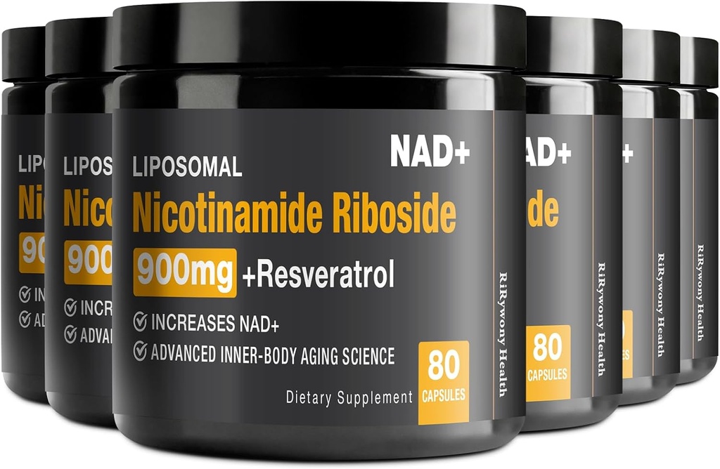 Supplément NAD - NAD+ avec nicotinamide Riboside (NR) et resvératrol Quercetin 900mg Pure Organic NAD Plus pour la réparation cellulaire Vieillissement sain Fonction cérébrale, 80 Capsules (paquet de 6)