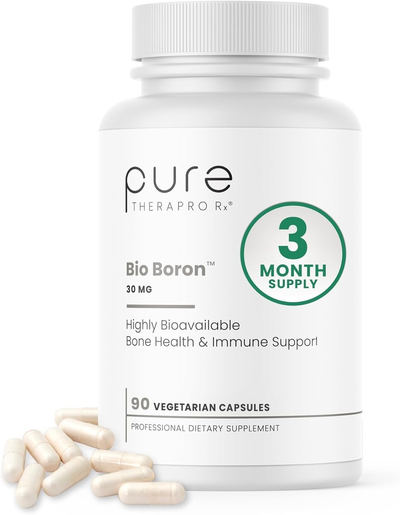 Pure TheraPro Rx Bio Boron, 30mg/Capsule, 90 Capsules, Suppléments Bororganiques Glycine Boron pour hommes et femmes, Suppléments minéraux végétaliens pour os, Fonction cardiovasculaire et soutien immunitaire