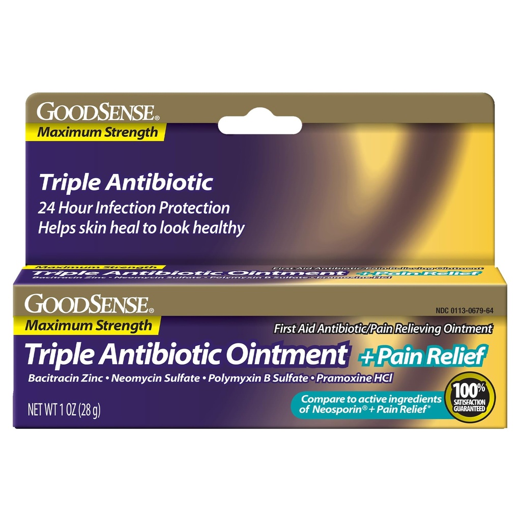 BonSense Force maximale Onguent triple antibiotique et soulagement de la douleur - Adoucit Coupes douloureuses, éraflures et brûlures, prévient l'infection, premiers soins Antibiotique, analgésique externe, 1 oz