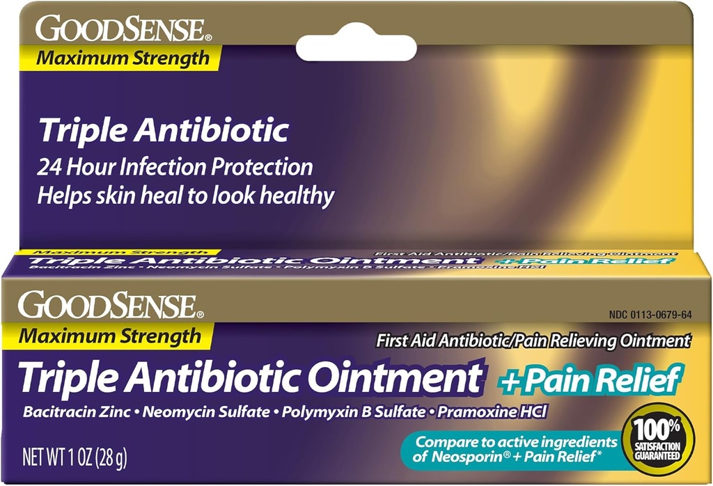 BonSense Force maximale Onguent triple antibiotique et soulagement de la douleur - Adoucit Coupes douloureuses, éraflures et brûlures, prévient l'infection, premiers soins Antibiotique, analgésique externe, 1 oz