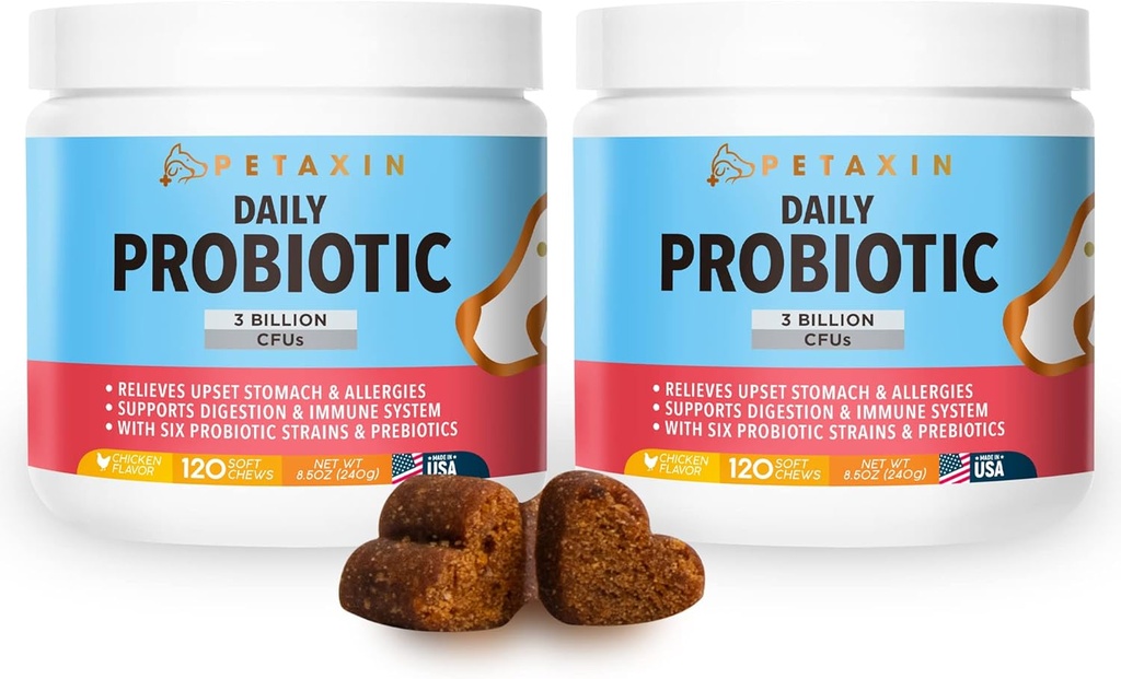 Probiotiques pour chiens - 6 souches avec prébiotiques - Supports Système digestif et immunitaire – Soulagement pour la diarrhée, la mauvaise respiration, les allergies, le gaz, la constipation, les taches chaudes - Fabriqué aux États-Unis - 240 Chews