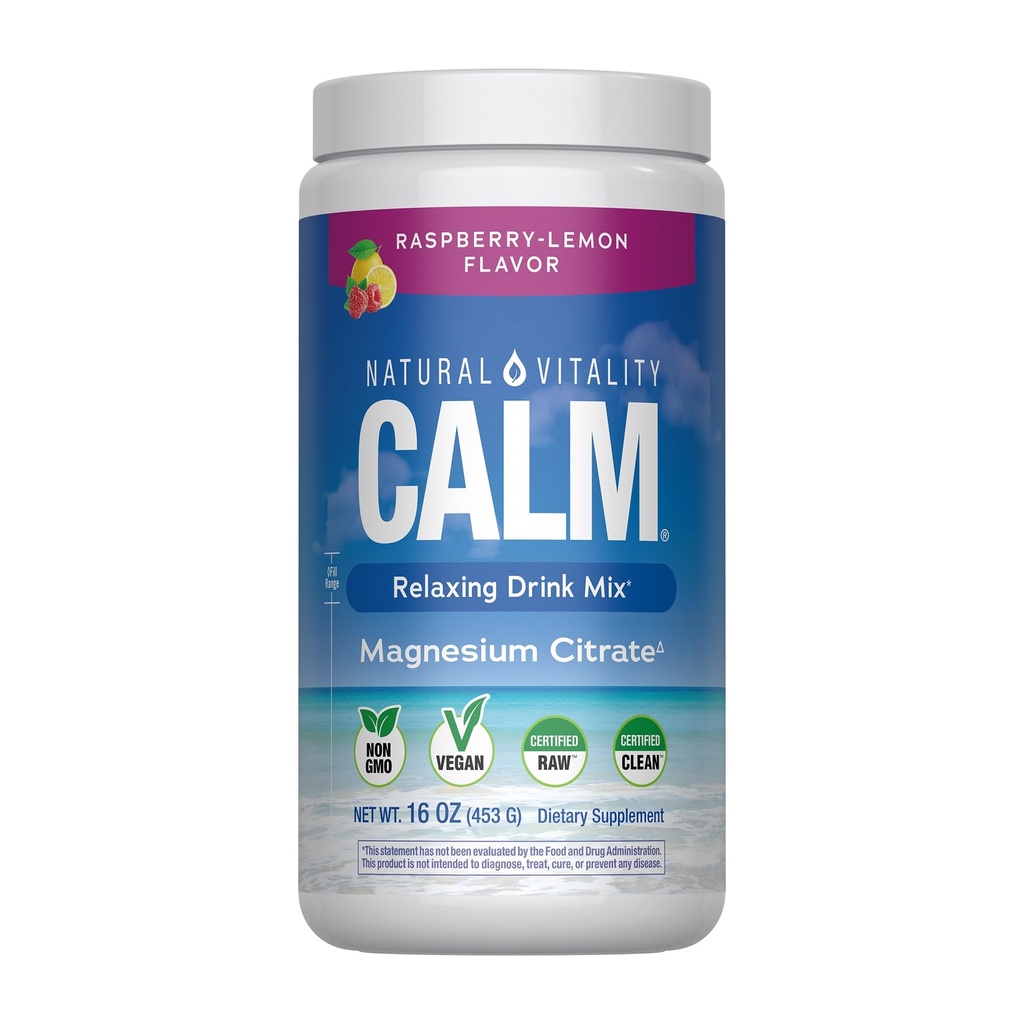 Vitalité naturelle Calme, supplément de citrate de magnésium, poudre de mélange anti-stress, sans gluten, végétalien et non-OGM, citron framboise, 16 oz