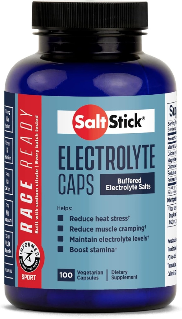 SaltStick Race Prêt Capsules Electrolytes , Informed Sport Certified Electrolytes ,Pills/Tablettes pour la course , Sports Nutrition Hydratation , aide à réduire les crampes musculaires , 100 Capsules