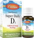 Carlson - Super Daily D3, gouttes de vitamine D, 1 000 UI (25 μg) par goutte, 1 an d'approvisionnement, vitamine D3 liquide, coeur et immunitaire santé, végétarien, gouttes de vitamine D3 liquide, non aromatisées, 365 gouttes