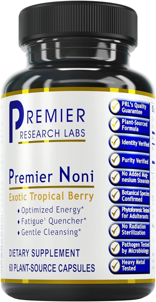 Premier Research Labs Premier Noni - Capsules noni organiques, pilules en poudre de fruits noni, supplément d'extrait de noni pour la santé de Gut, l'énergie et le soutien de la santé immunitaire - 60 capsules végétariennes