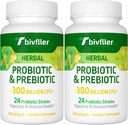 Probiotiques pour les femmes Hommes- 300 milliards CFU, 24 souches Probiotique+15 Herbes biologiques Prébiotiques Mélange, pré et probiotiques, pour la santé digestive, Immune et Gut, Diarrhée, Bloating, Vegan, 4 mois d'approvisionnement