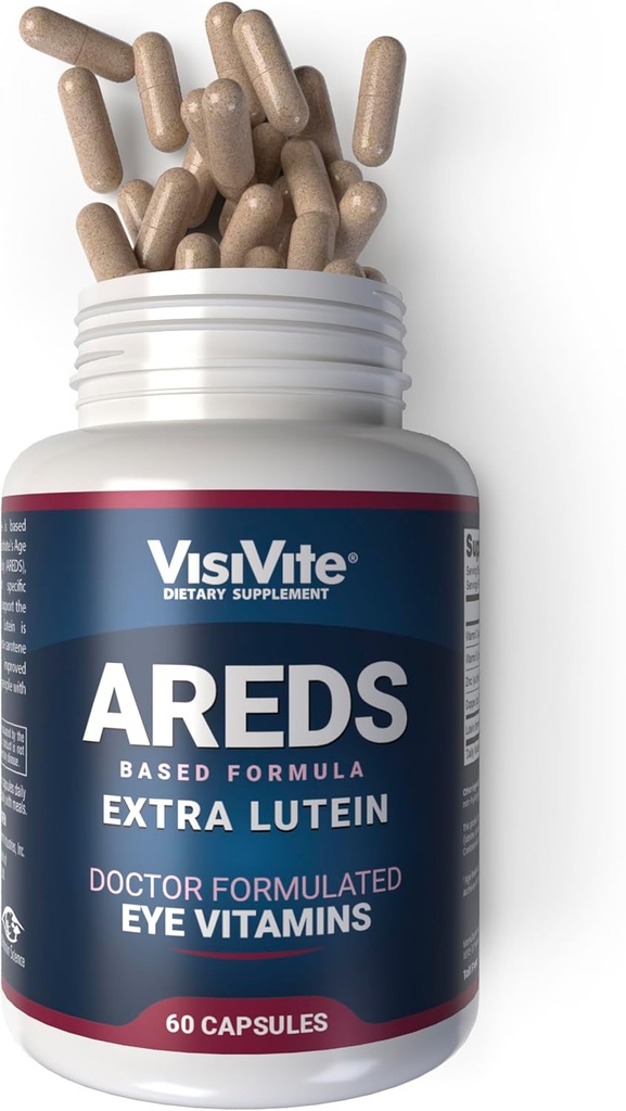 AREDS Lutein Vitamines oculaires par VisiVite - Suppléments pour les yeux sans bêta-carotène - Lutein pour les yeux - Suppléments pour les yeux pour adultes - 60 Capsules