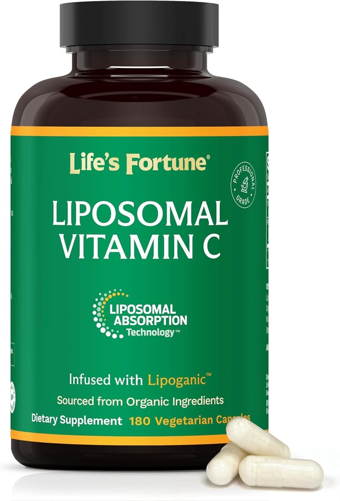 Vitamine Liposomique Fortune de Life C 2100 mg, Absorption à action rapide, Biodisponibilité plus élevée Support du système immunitaire, Formule de supplément antioxydant élevé – Collagène Booster – 180 Capsules