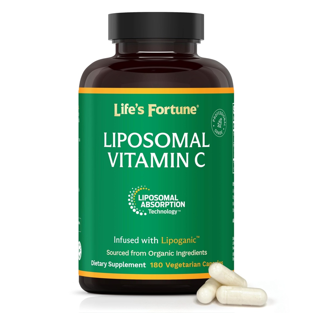 Vitamine Liposomique Fortune de Life C 2100 mg, Absorption à action rapide, Biodisponibilité plus élevée Support du système immunitaire, Formule de supplément antioxydant élevé – Collagène Booster – 180 Capsules