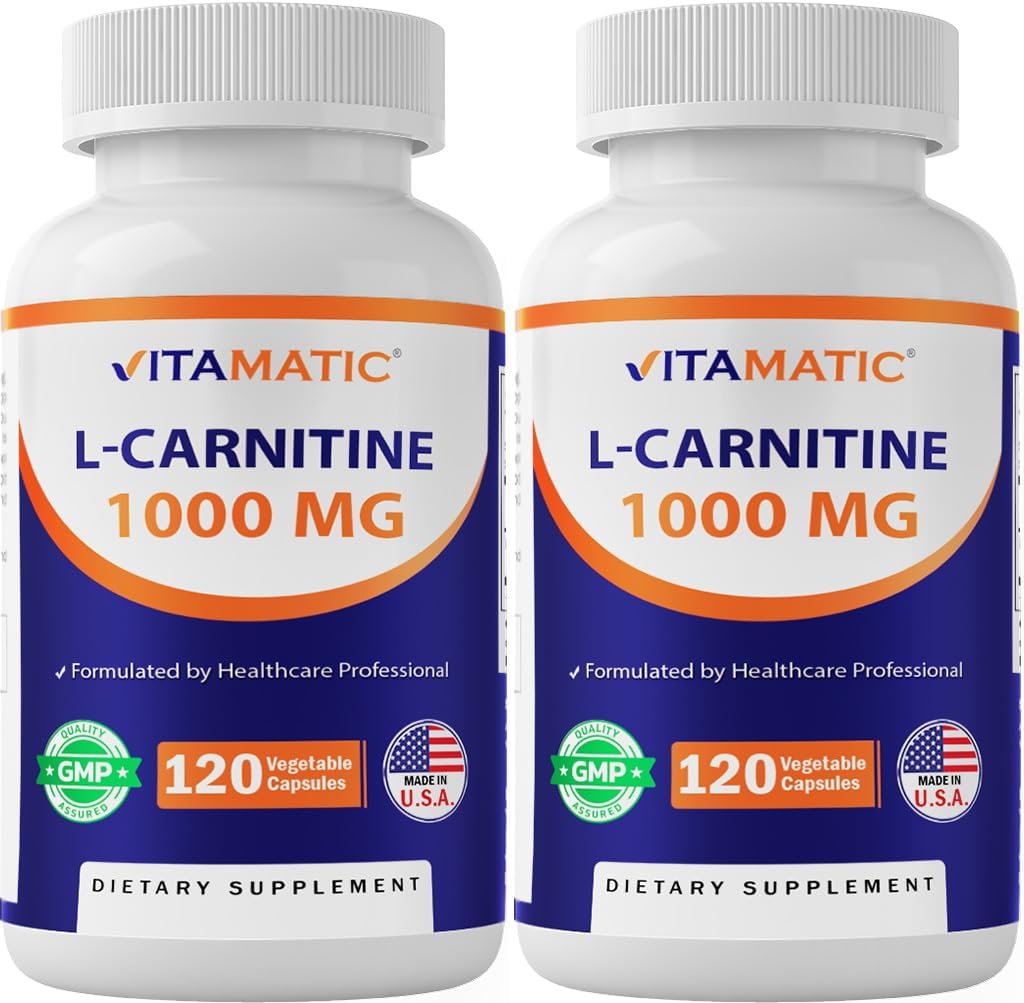 Vitamatic L-Carnitine Fumarate 1000 mg - 120 Vegetable Capsules (2 Bottles)