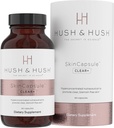 Hush & Hush SkinCapsuleTM Clear+, supplément soin de la peau, végétalien, traitement de l'acné pour le visage, suppléments nutraceutiques propres qui contient vitamine A, curcuma, racine de dandelion, zinc - 60 capsules