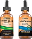 SBR Nutrition D3+K2 et L-Theanine Bundle Vitamine D3K2 (MK7) gouttes liquides, menthe poivrée, 1 oz L théanine 225mg gouttes liquides, 2 oz pour les adultes et les enfants