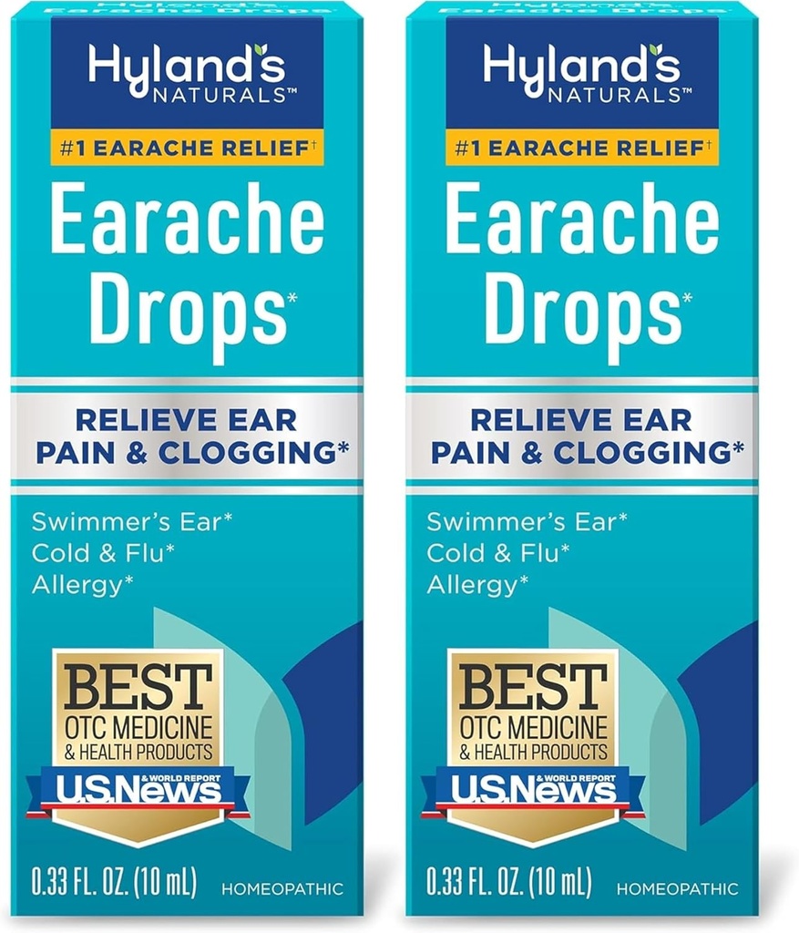 Les gouttes d'oreille de Hyland, soulagement naturel de l'oreille, du froid et de la grippe, symptômes d'allergie, 4 ans et plus : (2 paquets)