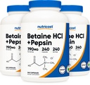 Nutricost Betaïne HCl + Pepsin 790mg, 240 Capsules, 3 Bouteilles (720 Capsules)