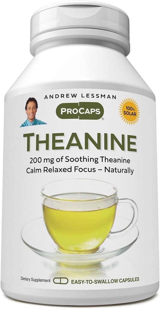 ANDREW MOINSMAN Theanine 200 mg - 360 Capsules - favorise la production des neurotransmetteurs Dopamine et Sérotonine. Calme naturel, attention détendue sans somnolence. Capsules faciles à avaler.