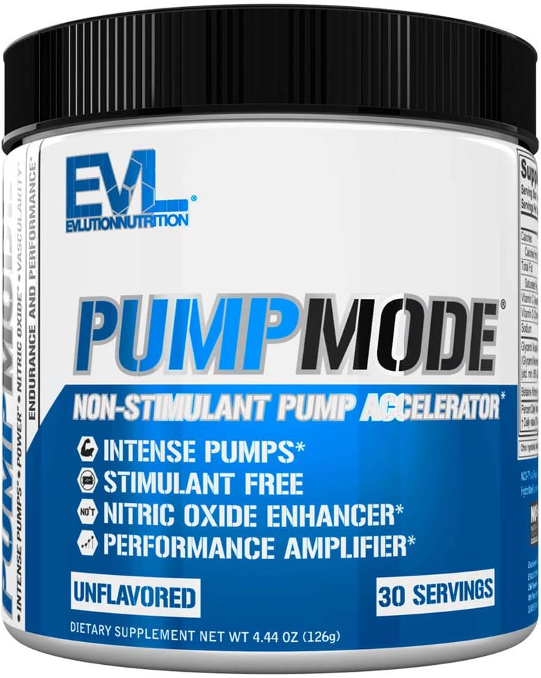 EVL PumpMode supplément à l'oxyde nitrique - Poudre de pré-entraînement de pompe à oxyde nitrique avec du glycérol et de la bêtaine pour la récupération musculaire Croissance et Endurance - Stim boisson de pré-entraînement gratuite (non aromatisée)
