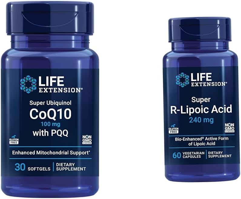 Life Extension Super Ubiquinol CoQ10 avec PQQ, CoQ10, PQQ, shilajit, Heart Health & Super R-Lipoic Acid – Supplément de longévité pour la défense contre le stress oxydatif