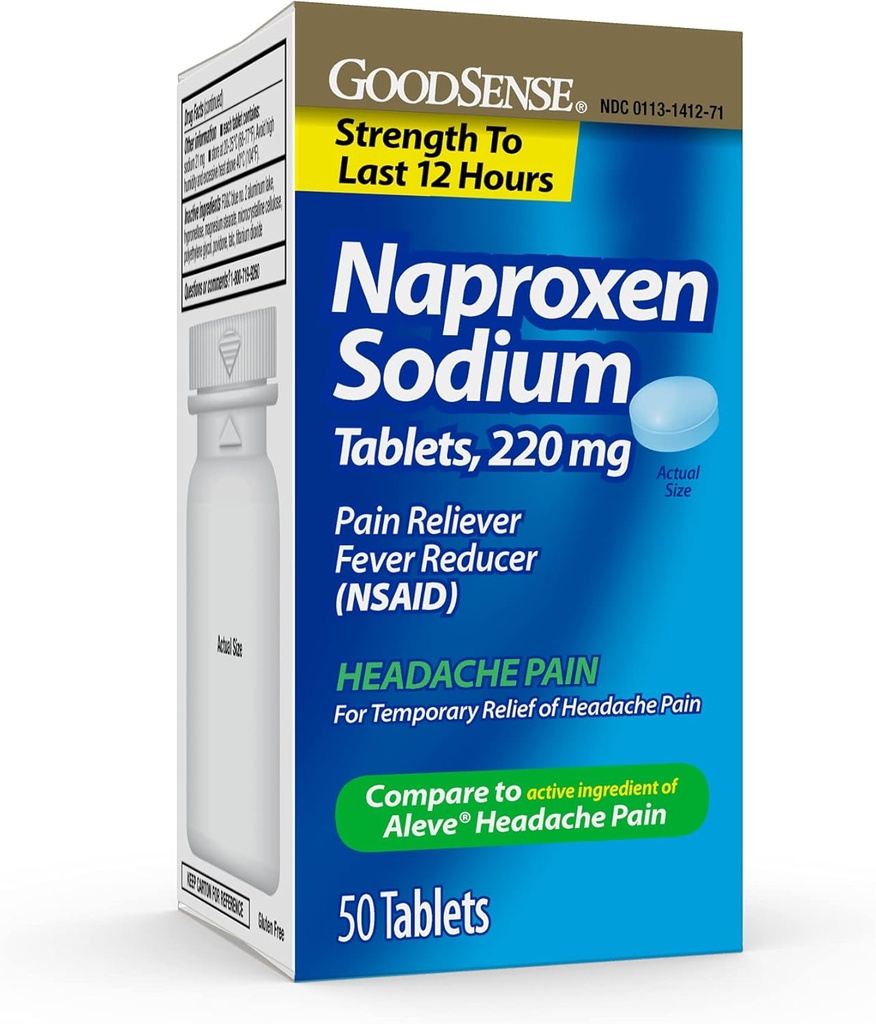 Comprimés de sodium de Naproxen GoodSense 220 Mg, Douleurs céphalées, Bleu, 50 Compte